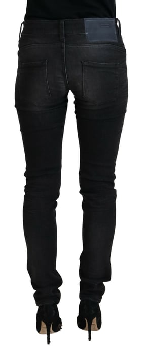 Acht Svarta Bomull Låg Midja Slim Fit Dam Casual Denim Jeans - Image 3