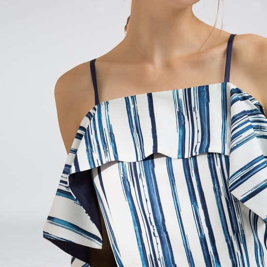 Stripe Print Cold Shoulder Dress