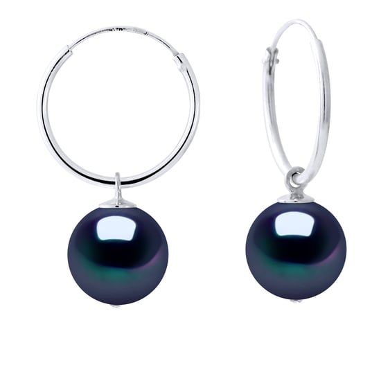 DIADEMA - Earrings - White Gold and Real Freshwater Pearls - Black