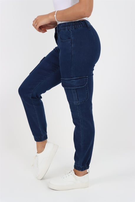 Jeans med mudd och resår i sidan för damer i Dark Stonewash - Image 3