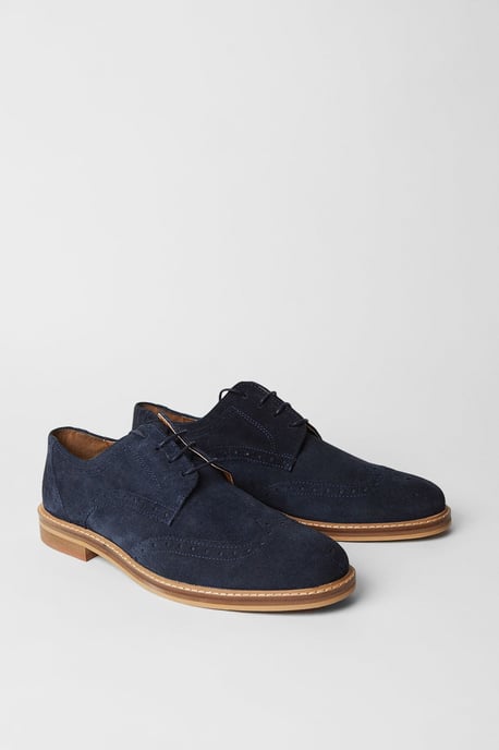 Navy Suede Brogue Shoes