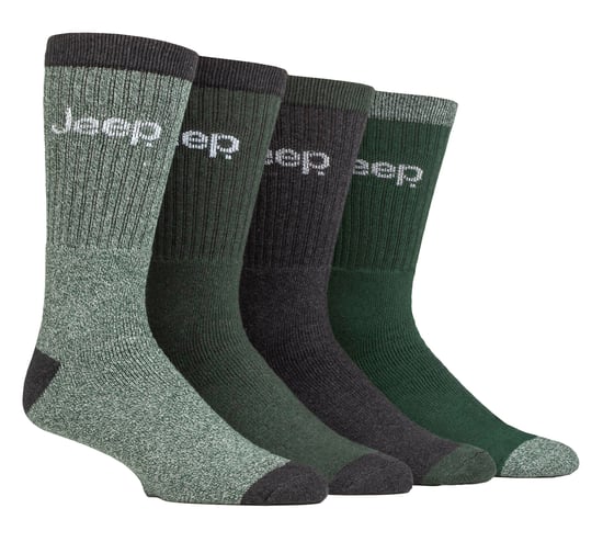 Mens Recycled Cotton Socks | Jeep | 4 Pack Thick Knit Full Cushioned Boot Socks - Green / Charcoal - Image 1