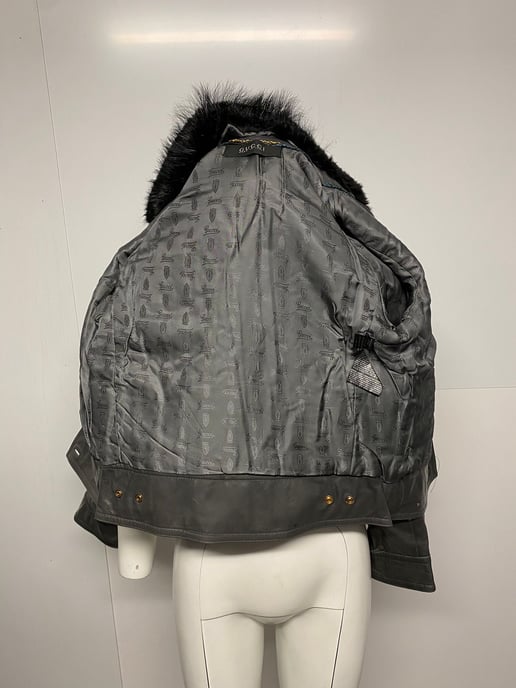 Gucci Jacket met Bontkraag Detail in Zwart Leer - Image 4