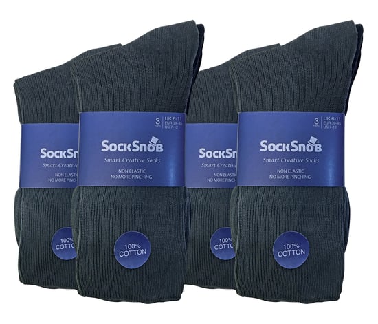 12 Pair Multipack Mens 100% Cotton Diabetic Friendly Socks | Sock Snob | Ribbed Non Elastic Loose Wide Top Socks - TSFD02 - Image 2