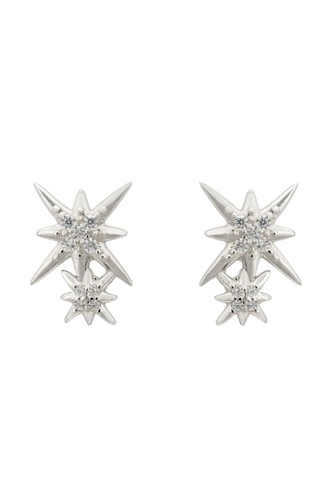 Double Star Stud Earrings Silver