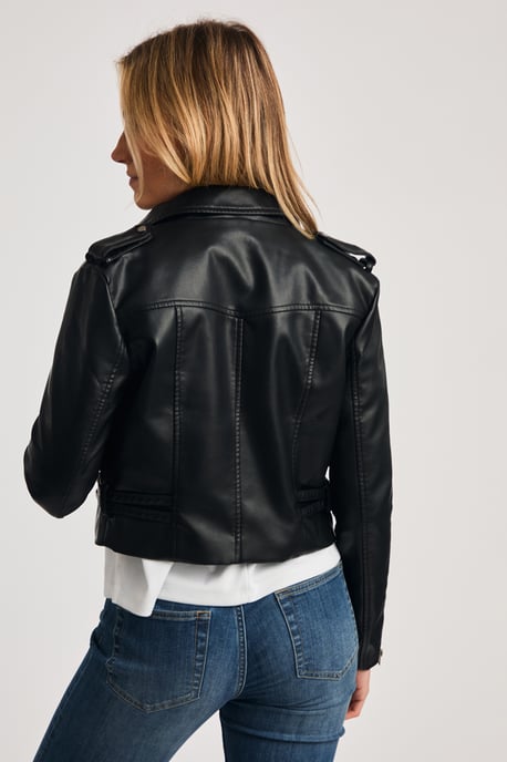 Black Faux Leather Biker Jacket - Image 2