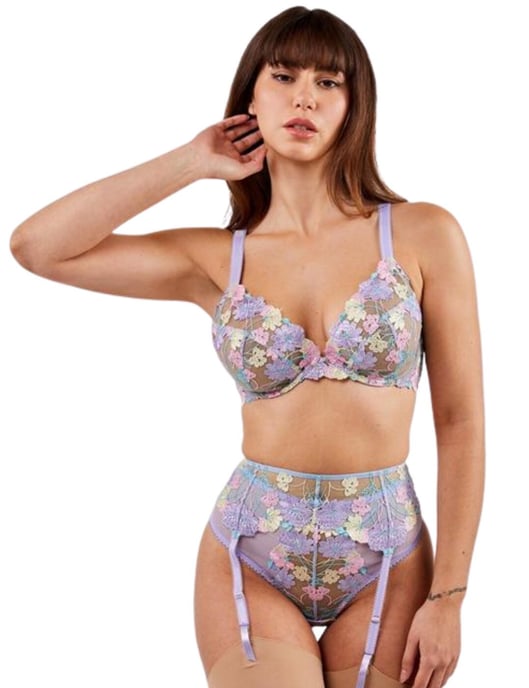 Playful Promises Luna Embroidery Picot Suspender Belt
