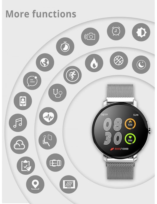 LKS Smartatch K9 Multifunctional Bluetooth, Silver metal strap