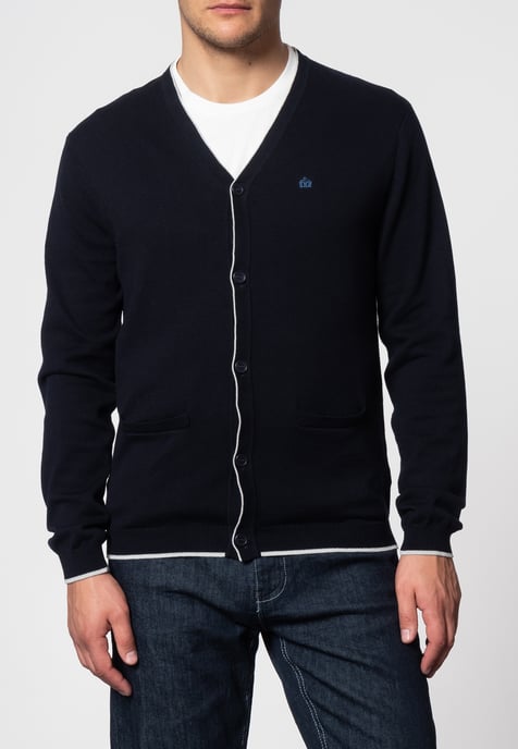 Ryan V-Neck Tipped Cardigan In Dark Navy