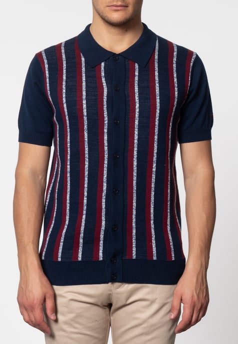 Wilmot Vertical Stripes Knit Polo In Navy
