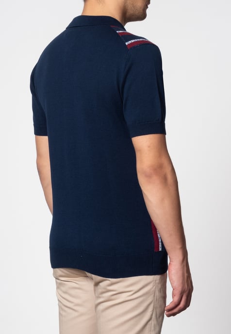 Wilmot Vertical Stripes Knit Polo In Navy