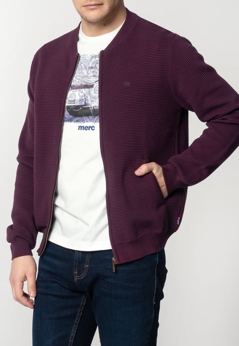 Booth Mens Chunky Cotton Cardigan With Ripple Detailing In Mahogany