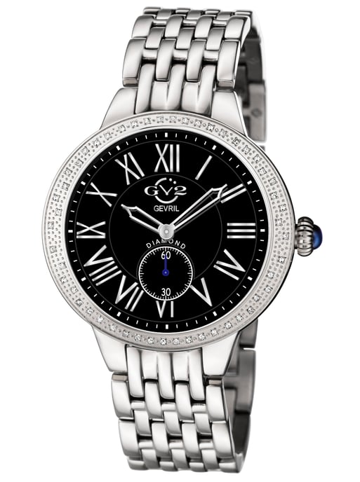 GV2 Astor Women's Swiss Quartz Diamond Black Dial Stainless Steel Watch - Image 1