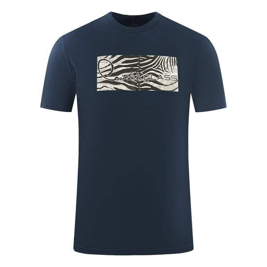 Cavalli Class Zebra Print Box Logo Navy Blue T-Shirt - Image 1