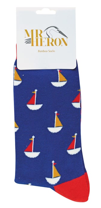 Mr Heron - Mens Bamboo Socks | Novelty Funky Socks | Patterned Argyle Striped Socks | Breathable Soft | Gifts for Him - Boats (Navy) - Image 2