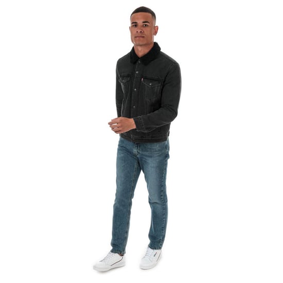 Men's Levis Embossed Logo Sherpa Trucker Jacket in Black - Image 3