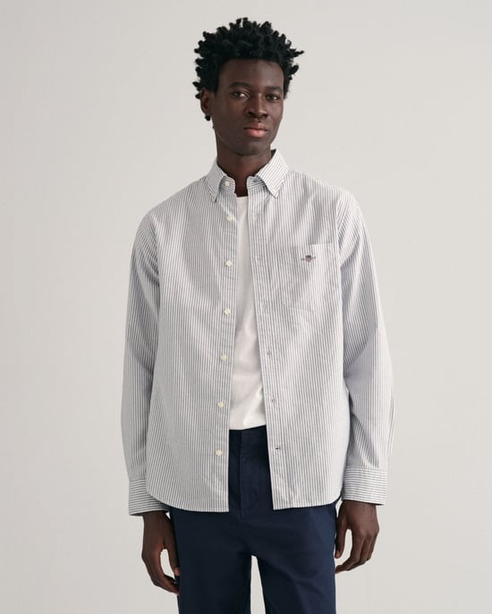GANT Mens Regular Fit Long Sleeve Oxford Banker Stripe Shirt - Image 1
