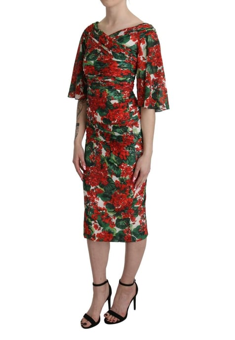 Dolce & Gabbana Women's Red Floral Sheath Midi Silk Stretch Dress - Image 1