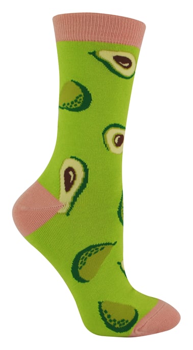 Women's Novelty Funny Fruit Socks | Miss Sparrow | Funky Watermelon Avocado Lemons Design Bamboo Socks - Avocado (Green) - Image 1