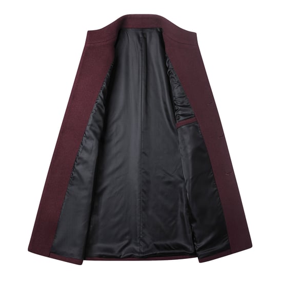Men's Wool Long Slim Fit Stand-Up Collar Business Coat for Winter Red