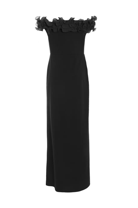 Black Bardot Ruffle Ruched Maxi Dress - Image 5