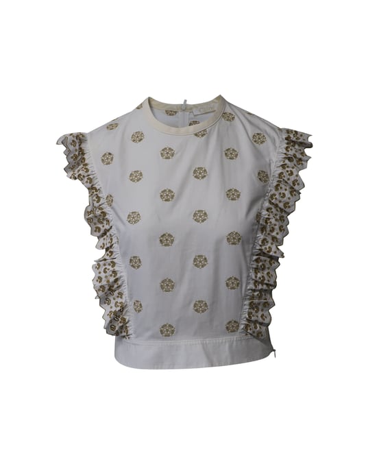 Chloe Broderie Anglaise Crop Top i Vit Bomull - Image 1