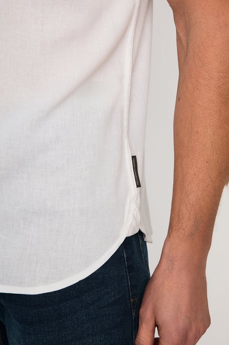 White Linen Blend Short Sleeve Chest Pocket Shirt - Image 5