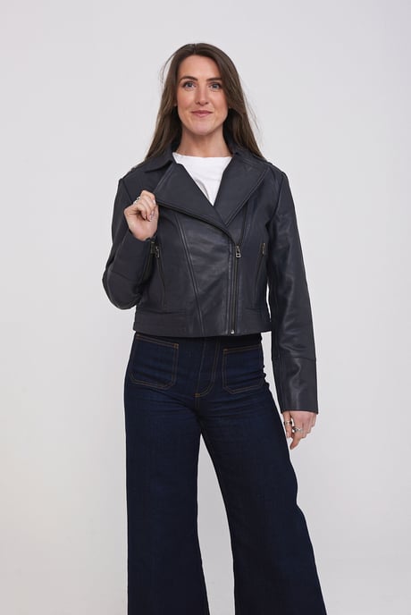 Elle Leather Biker Jacket in Blue