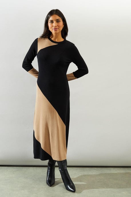 Colourblock Knitted Midi Dress - Image 1