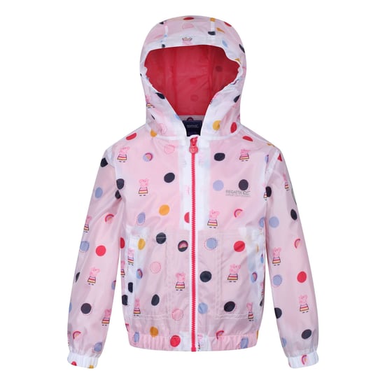 Regatta Childrens/Kids Peppa Pig Polka Dot Hooded Waterproof Jacket (Light Pink)