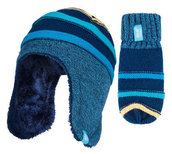 Heat Holders - Childrens Boys Winter Warm Fleece Lined Thermal Hat and Mittens Set with Ear Flaps - CCM2P4 - Image 1