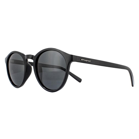 Polaroid Round Unisex Shiny Black Grey Polarized Sunglasses