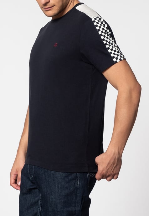 Hillgate Ska Print T-Shirt With Short Sleeves And Round Neck Collar In Dark Navy