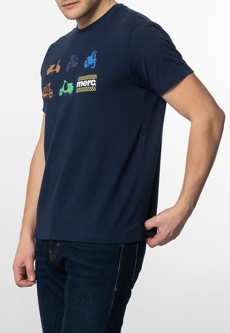 Halford Mens Cotton T-Shirt With Small Scooters Icons Print In Navy