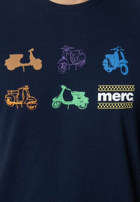 Halford Mens Cotton T-Shirt With Small Scooters Icons Print In Navy