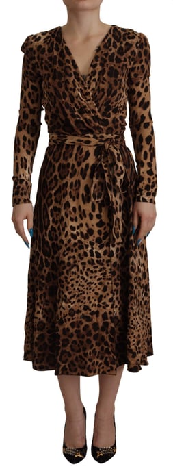 Dolce & Gabbana Bruine Luipaard Wikkel A-lijn Maxi Viscose Damesjurk - Image 1