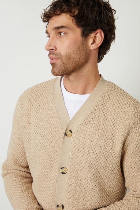 Brown Basket Stitch V-neck Cardigan