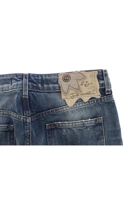 Cavalli Dam Blåtvättad Torn Bomulls Rakt Snitt Jeans - Image 6