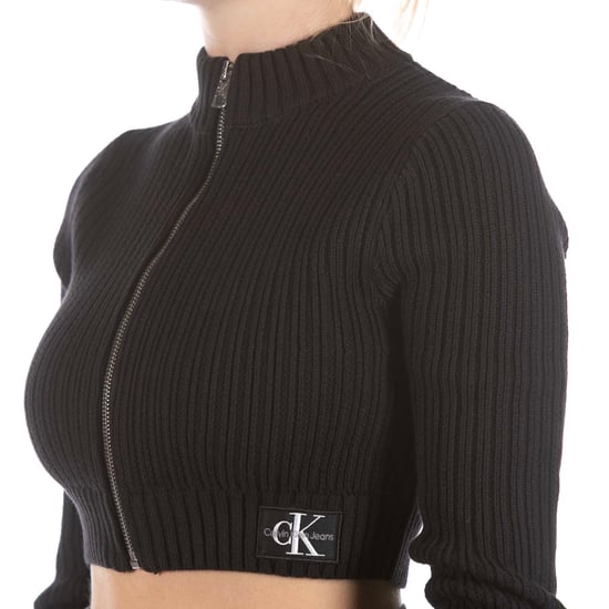 Calvin Klein Badge Cropped Zip Black Sweater