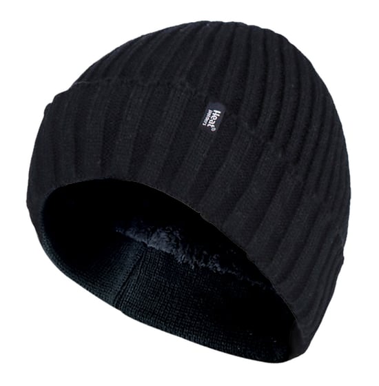 Heat Holders - Ribbstickad Fleece Fodrad Isolerad Varm Vänd Manschett Termisk Vinter Beanie Mössa - Svart - Image 1