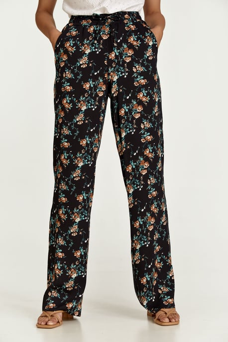 Black Floral Wide Leg Pants - Image 6