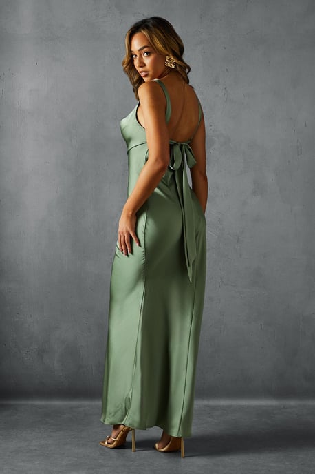Premium Satin Cowl Neck Fishtail Maxi Dress