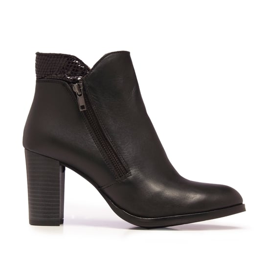 Eva López Leather Ankle Boots Heel Black Women's