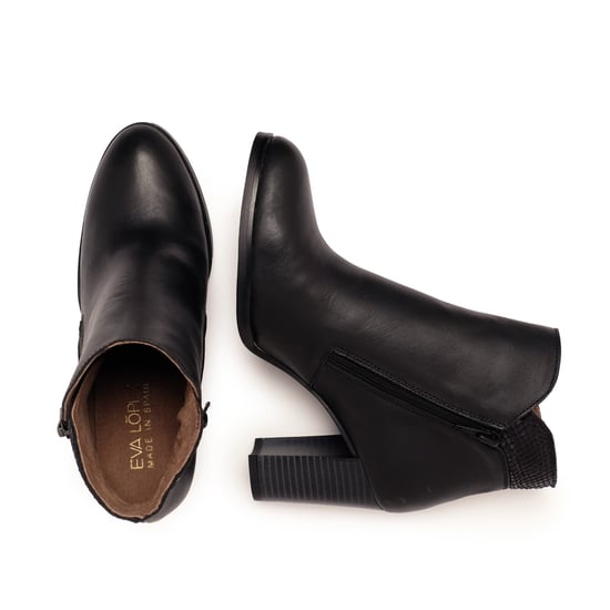 Eva López Leather Ankle Boots Heel Black Women's