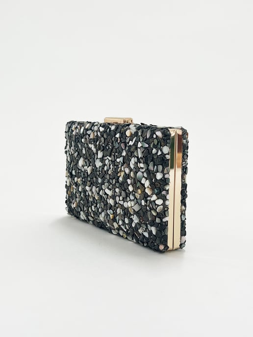 Embellished Clutch bag in Black Speckle