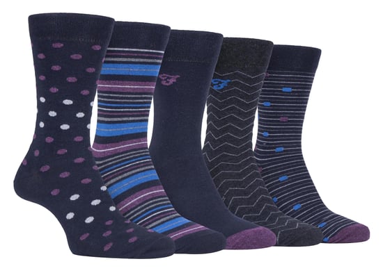 Farah - 5 Pack Mens Thin Breathable Classic Polka Dot Patterned Soft Top Cotton Dress Socks - FCS273NVYPUR (Polka Dot) - Image 1