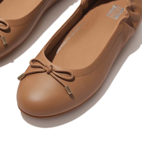 Women's Fit Flop Allegro Bow Leather Ballerina Pumps in Tan