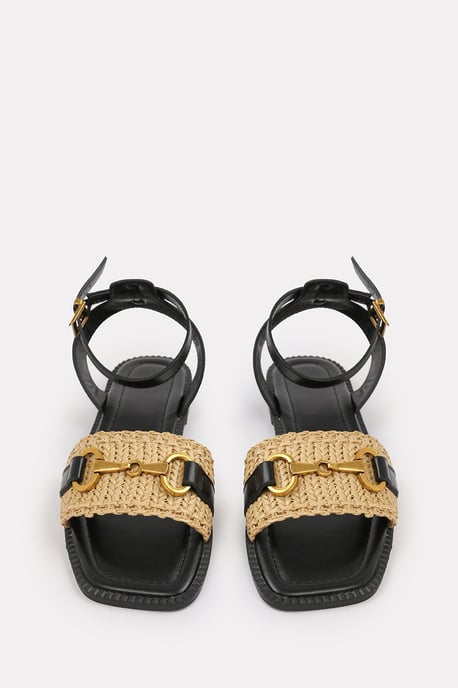 Wheres That From Womens 'Bonnie' Pu Straw Detail Strap Sandals With Buckle Closure