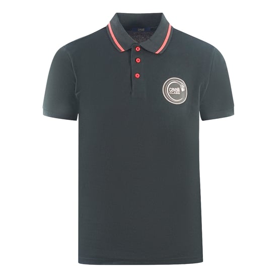 Cavalli Class Cirkulärt Orm-logotyp Svart Polo Skjorta - Image 1