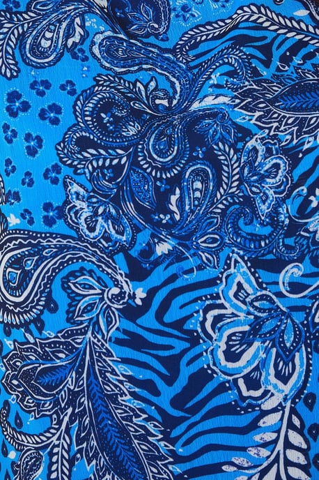 Blue Paisley Border Print Sleeveless Shift Dress